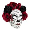 MASQUE DIA DE LOS MUERTOS FEMME AVEC ROSES NOIRES ET ROUGES