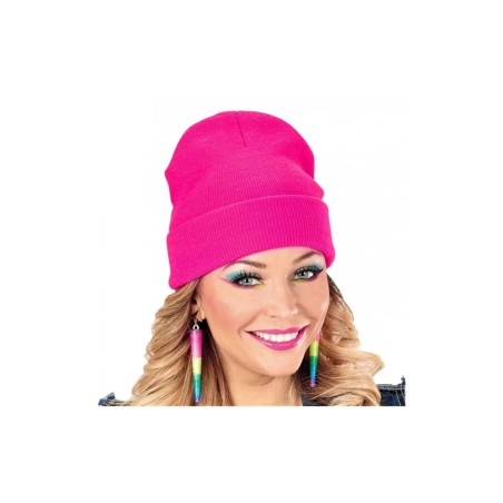 BONNET EN LAINE ROSE FUSHIA FLUO 