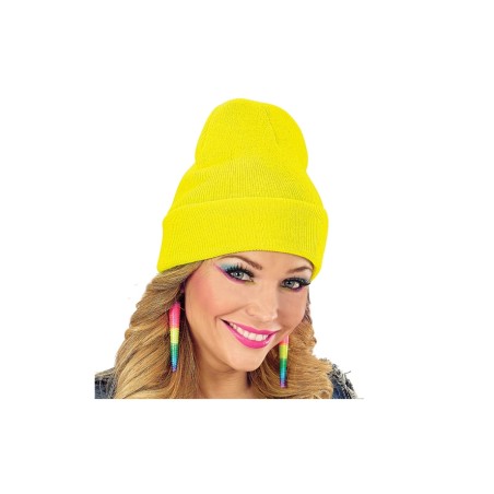 BONNET EN LAINE JAUNE FLUO 