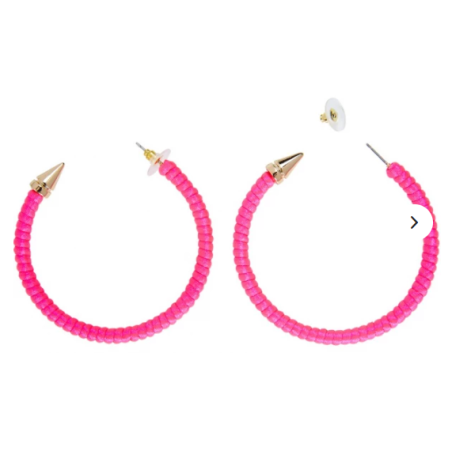 PAIRE DE BOUCLES D'OREILLES ANNEAUX CREOLES ROSE FLUO