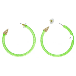 PAIRE DE BOUCLES D'OREILLES ANNEAUX VERT FLUO