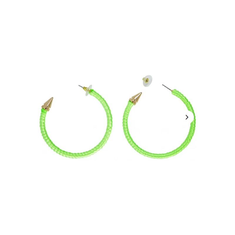 PAIRE DE BOUCLES D'OREILLES ANNEAUX VERT FLUO