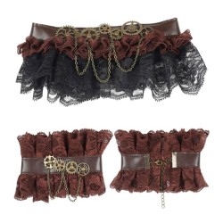 TOUR DE COU ET POGNET EN DENTELLE STEAMPUNK MARRON ET NOIR