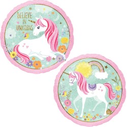 BALLON METALLIQUE ROND HOLOGRAPHIQUE 43 CM LICORNE MAGIQUE PASTEL