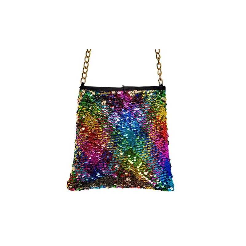 SAC A MAIN PAILLETTES ARC EN CIEL MULTICOLORE - OR REVERSIBLE