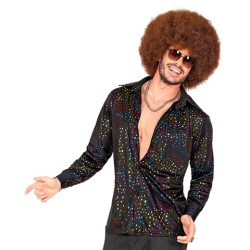 CHEMISE DISCO PAILLETTES MULTICOLORES SUR FOND NOIR TAILLE L-XL