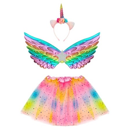 SET FEE LICORNE MULTICOLORE TUTU AILES ET SERRE TETE