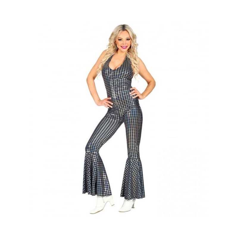 DEGUISEMENT FEMME COMBINAISON DISCO ARGENT - NOIR TAILLE S