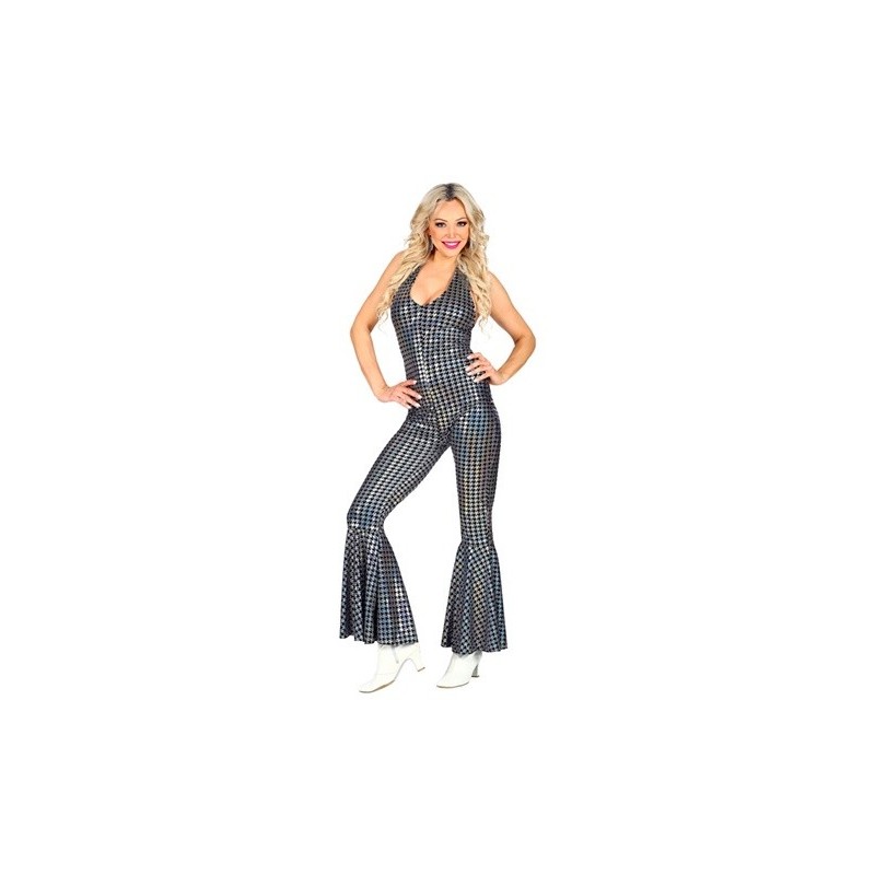 DEGUISEMENT FEMME COMBINAISON DISCO ARGENT - NOIR TAILLE L