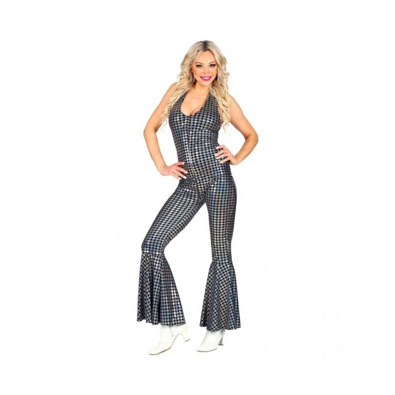 DEGUISEMENT FEMME COMBINAISON DISCO ARGENT - NOIR TAILLE XS