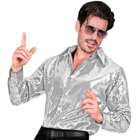 DEGUISEMENT CHEMISE HOMME SEQUIN ARGENT TAILLE L-XL