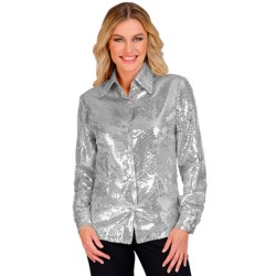 DEGUISEMENT CHEMISE FEMME SEQUIN OU PAILLETTE ARGENT TAILLE L-XL