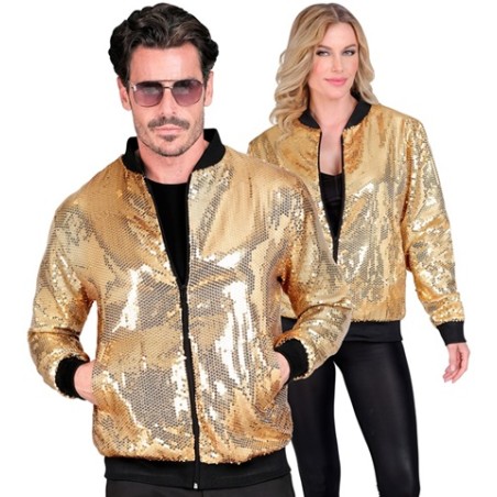 DEGUISEMENT BLOUSON HOMME OU FEMME SEQUIN OR TAILLE S-M