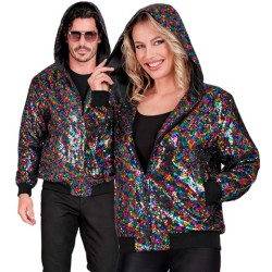 DEGUISEMENT BLOUSON BOMBER AVEC CAPUCHE SEQUIN MULTICOLORE  TAILLE S-M