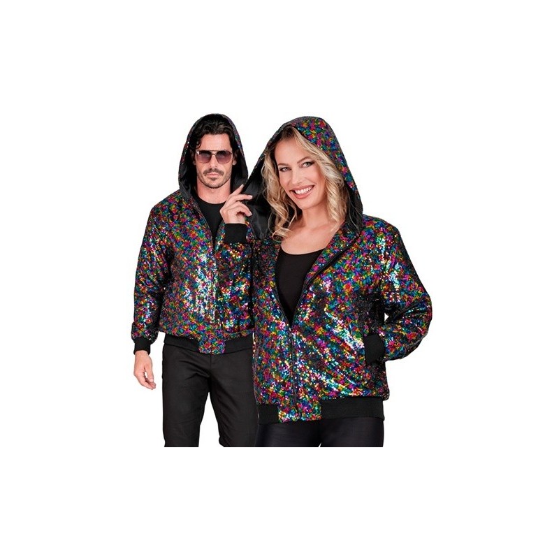 DEGUISEMENT BLOUSON BOMBER AVEC CAPUCHE SEQUIN MULTICOLORE  TAILLE L-XL DEGUISEMENT BLOUSON BOMBER AVEC CAPUCHE SEQUIN MULTICOLORE  TAILLE L-XL