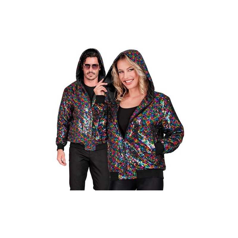 DEGUISEMENT BLOUSON BOMBER AVEC CAPUCHE SEQUIN MULTICOLORE TAILLE L-XL