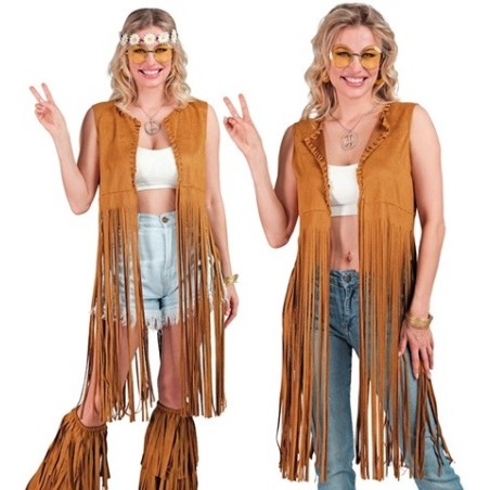 VESTE LONGUE MARRON A FRANGES COACHELLA HIPPIE OU WESTERN TAILLE S-M