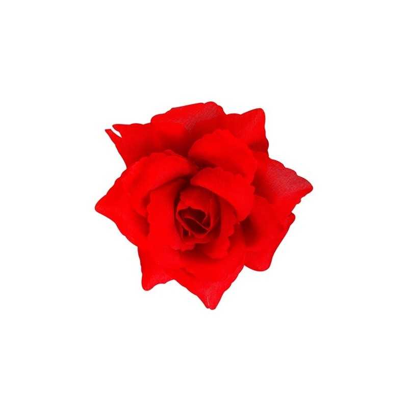 FLEUR ROSE ROUGE PINCE A CHEVEUX 10 CM