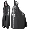 CAPE NOIRE A CAPUCHE IMPRESSION SQUELETTE  150 CM ADULTE HALLOWEEN