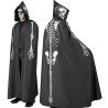 CAPE NOIRE A CAPUCHE IMPRESSION SQUELETTE 150 CM ADULTE HALLOWEEN