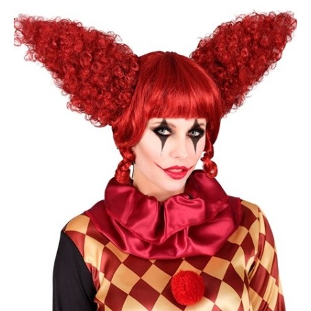 PERRUQUE CLOWN EFFRAYANT ROUGE 2 CHIGNONS