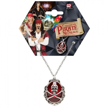 COLLIER PIERRE ROUGE AVEC TETE DE MORT 