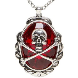 COLLIER PIERRE ROUGE AVEC TETE DE MORT 