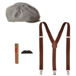 SET ANNEES 20 HOMME CASQUETTE+ BRETELLES+ CIGARE+ MOUSTACHES