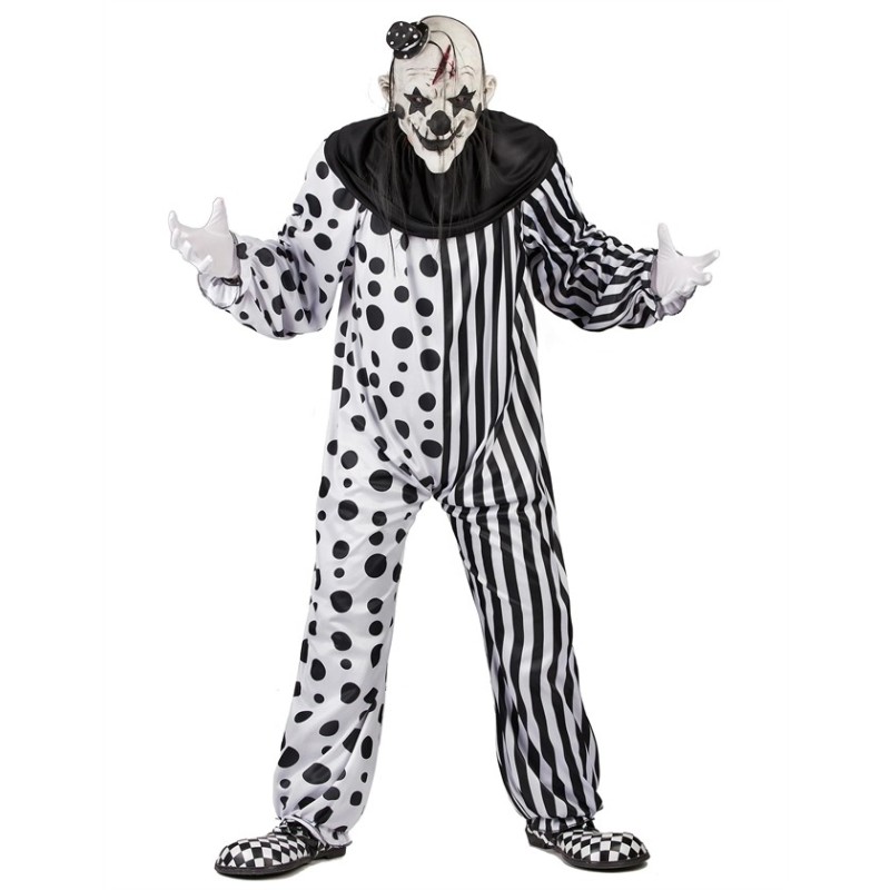DEGUISEMENT HOMME CLOWN TUEUR NOIR ET BLANC COMBINAISON + MASQUE TAILLE M