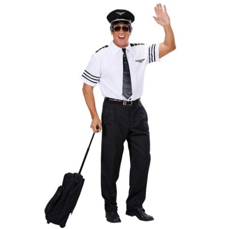 DEGUISEMENT DE PILOTE D'AVION CHEMISE CRAVATE CASQUETTE TAILLE S