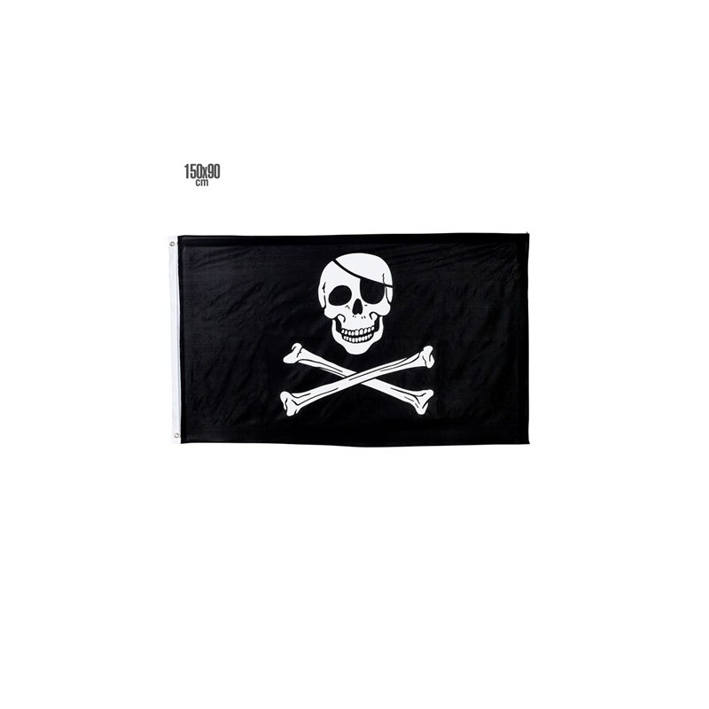 DRAPEAU  DE PIRATE EN TISSU TETE DE MORT NOIR ET BLANC 90 X 150 CM  DRAPEAU  DE PIRATE EN TISSU TETE DE MORT NOIR ET BLANC 90 X 150 CM