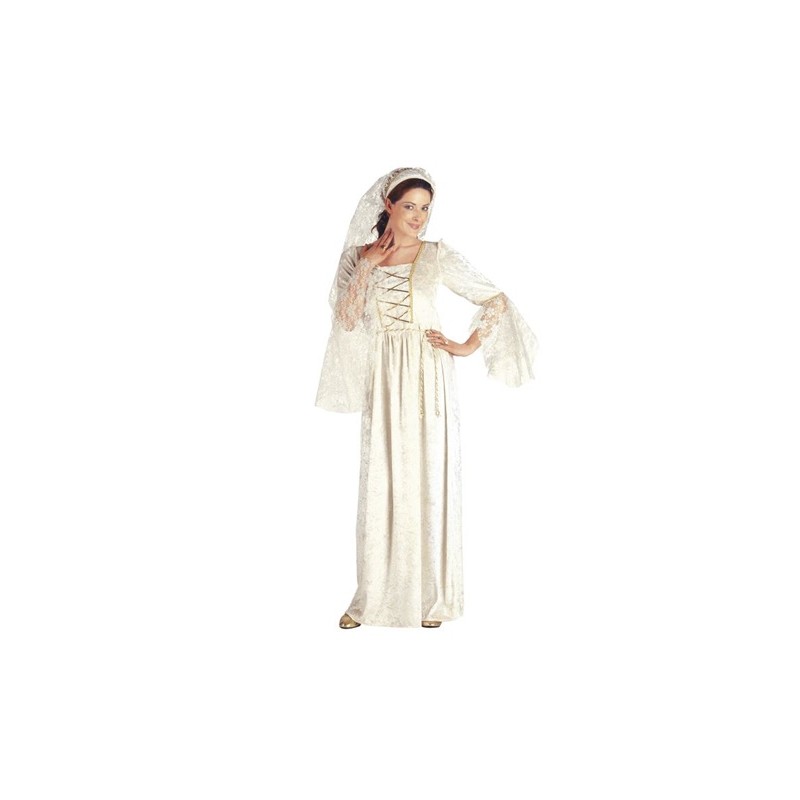 DEGUISEMENT FEMME MEDIEVALE ROBE BLANCHE AVEC VOILE  TAILLE S