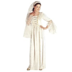 DEGUISEMENT FEMME MEDIEVALE ROBE BLANCHE AVEC VOILE TAILLE M