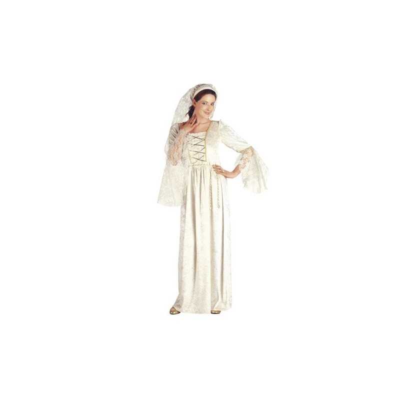 DEGUISEMENT FEMME MEDIEVALE ROBE BLANCHE AVEC VOILE TAILLE M
