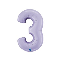 BALLON METALLIQUE CHIFFRE 3 102CM LILAS