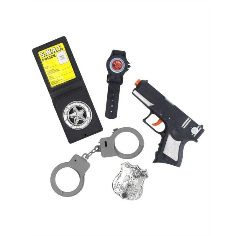 KIT POLICIER BADGE MENOTTES PISTILET MONTRE CARTE DE POLICE