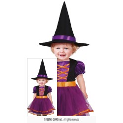 DEGUISEMENT HALLOWEEN  BEBE FILLE SORCIERE VIOLET ET ORANGE   18-24 MOIS