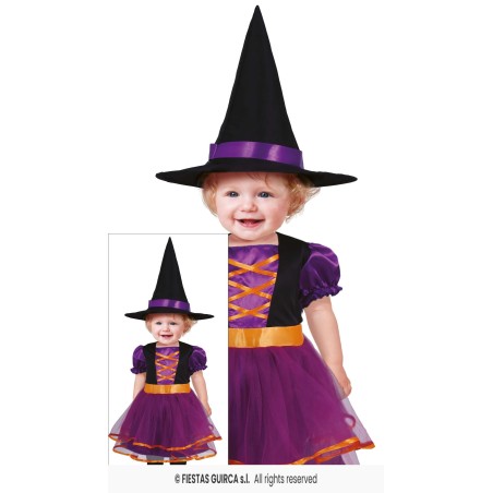 DEGUISEMENT HALLOWEEN  BEBE FILLE SORCIERE VIOLET ET ORANGE   18-24 MOIS 