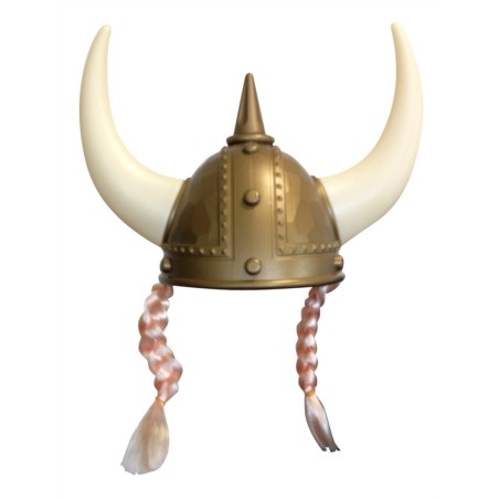 CASQUE VIKING ADULTE LONGUES CORNES + NATTES BLONDES