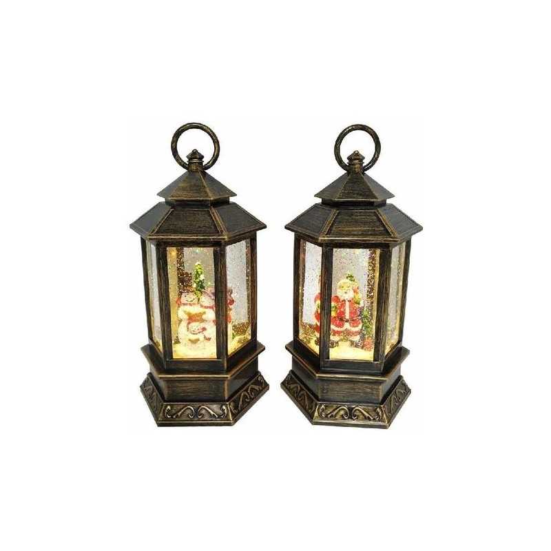 1 LANTERNE HEXAGONALE DECOR PERE NOEL OU BONHOMME DE NEIGE LUMINEUSE ET ANIMEE