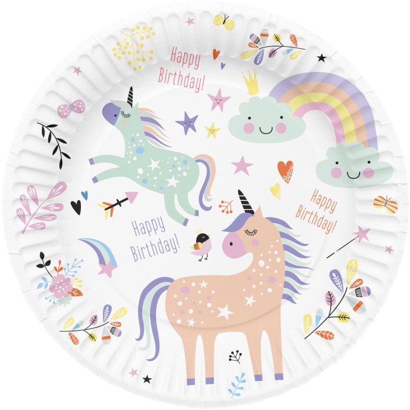 8 ASSIETTES LICORNE ET ARC EN CIEL 23CM 