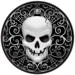 BALLON METALLIQUE ROND NOIR ARABESQUES TETE DE MORT 43 CM