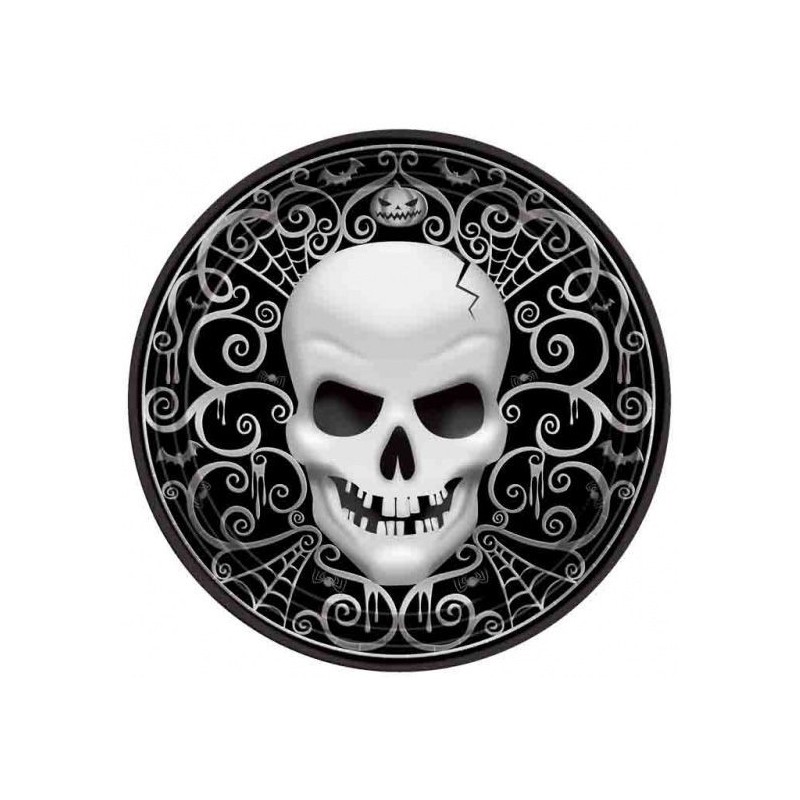 BALLON METALLIQUE ROND NOIR ARABESQUES TETE DE MORT 43 CM  BALLON METALLIQUE ROND NOIR ARABESQUES TETE DE MORT 43 CM