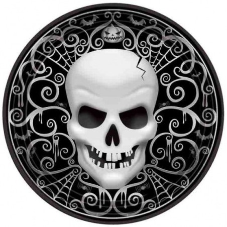 BALLON METALLIQUE ROND NOIR ARABESQUES TETE DE MORT 43 CM 