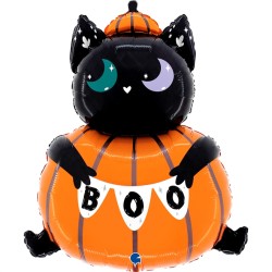 BALLON METALLIQUE HALLOWEEN CHAT CITROUILLE BOO 66 CM 