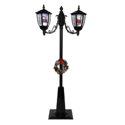 LANTERNE TYPE LAMPADAIRE NOIRE LUMINEUSE ET ANIMEE DOUBLE NOEL 180 CM