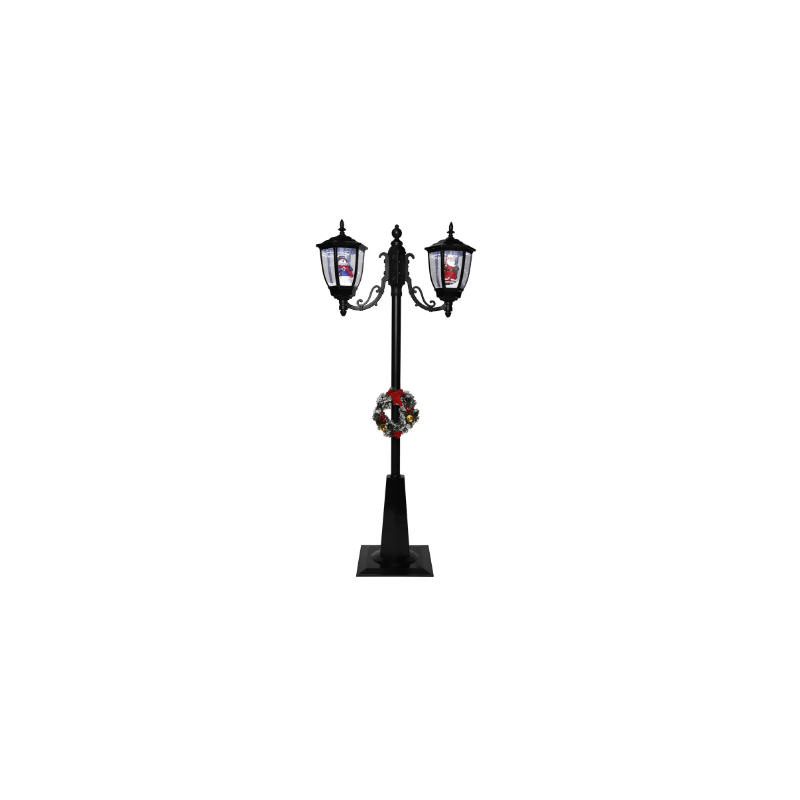 LANTERNE TYPE LAMPADAIRE NOIRE LUMINEUSE ET ANIMEE DOUBLE NOEL 180 CM