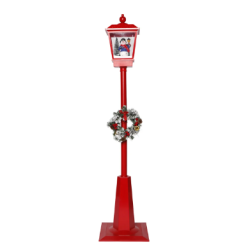 LANTERNE TYPE LAMPADAIRE ROUGE LUMINEUSE ET ANIMEE AVEC BONHOMME DE NEIGE 180 CM