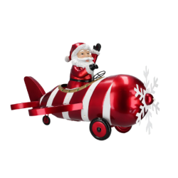 PERE NOEL DANS AVION METAL AVEC LED LUMINEUSES MULTICOLORES