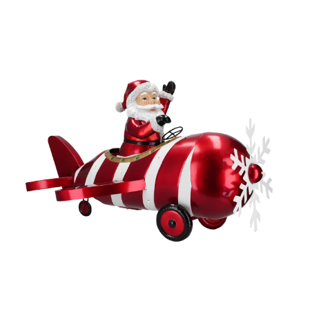 PERE NOEL DANS AVION METAL AVEC LED LUMINEUSES MULTICOLORES